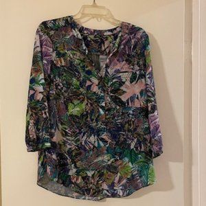 Colorful tropical print blouse, size M